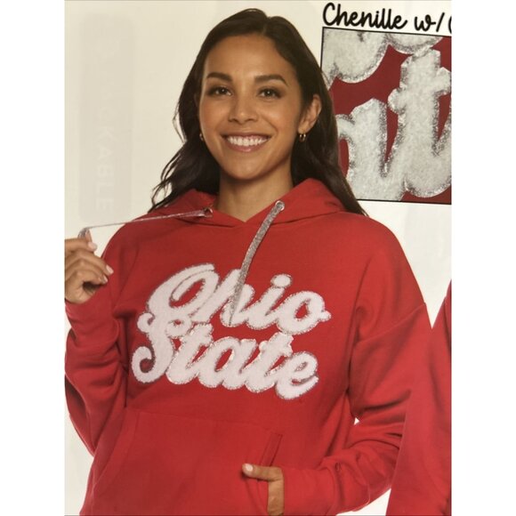 NEW Ohio State Buckeyes OSU Colosseum Red Hoodie Women M Silver Puff Print NCAA - Picture 1 of 13